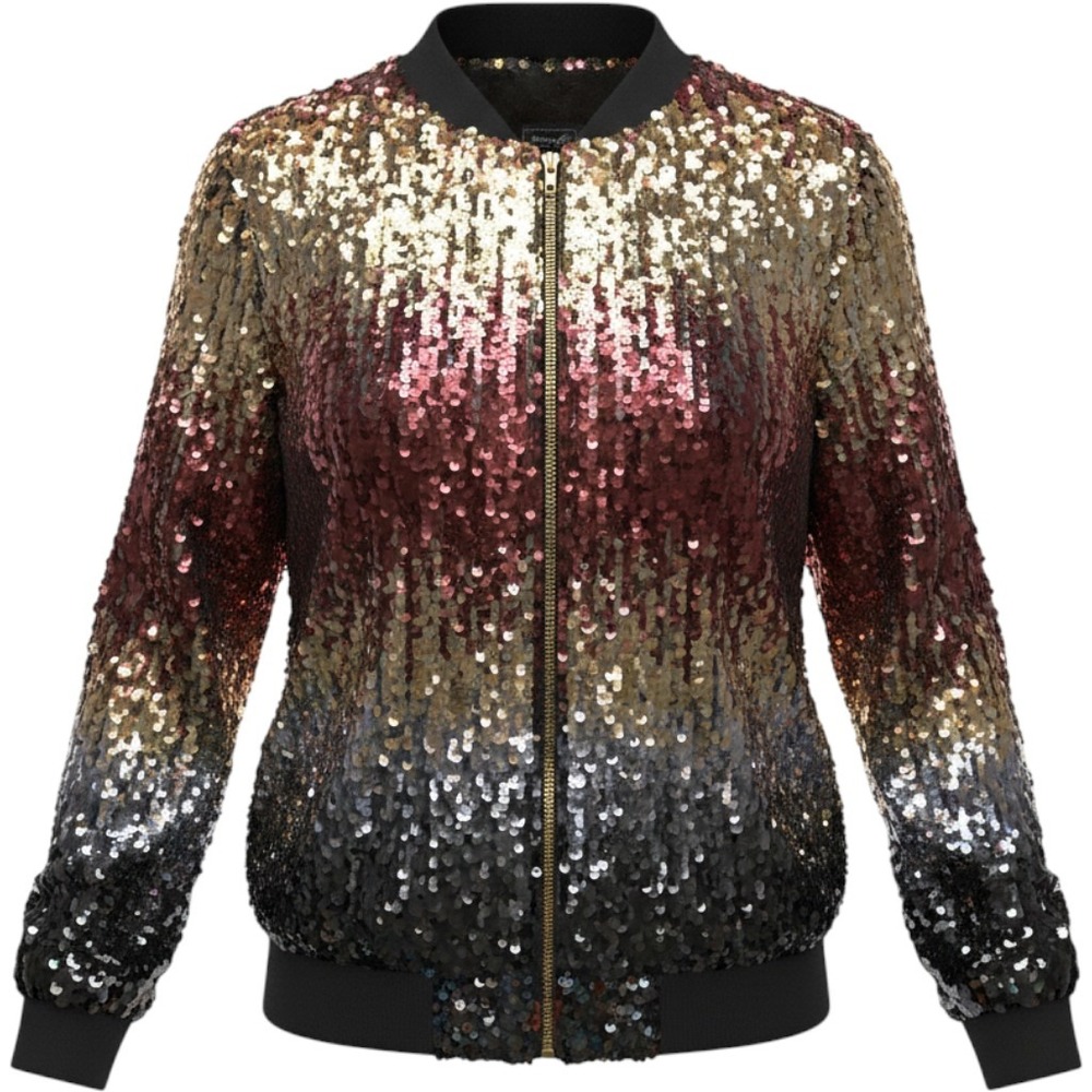 Touch Me Disco Ombre Sequin Bomber Jacket Gold Rose Gold Black Avant Garde